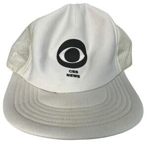 Vintage White Trucker Baseball Cap Mesh CBS News Promo Hat 90s 80s USA
